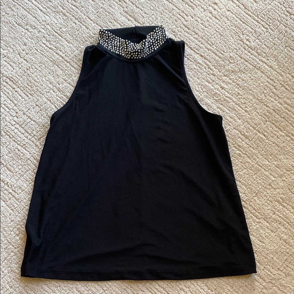 Nicole Miller Black Embellished Sleeveless Tank Top